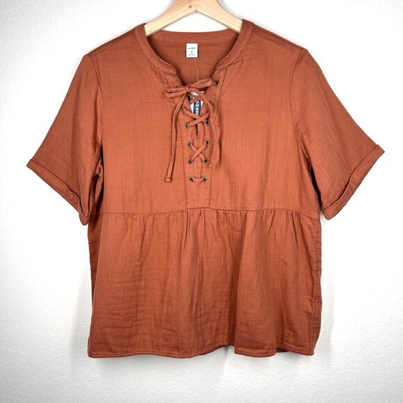 Old Navy Rust Lace-Up Baby Doll Top Size Medium NWT - Picture 1 of 8